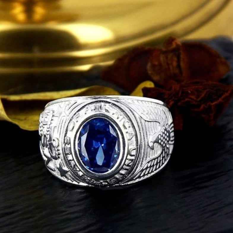Bague universitaire argent 925 • Marin