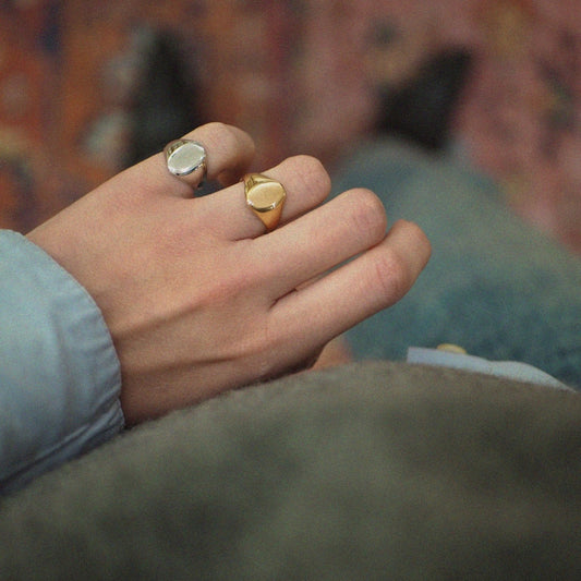 Bague chevalière ovale plaqué or 18k