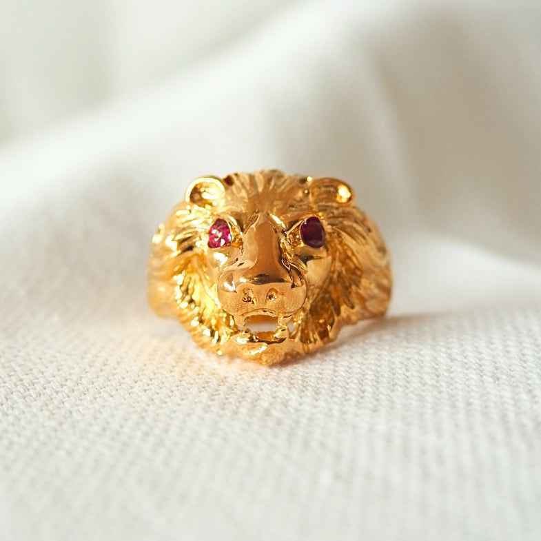 Bague tête de lion or 9k • Greik