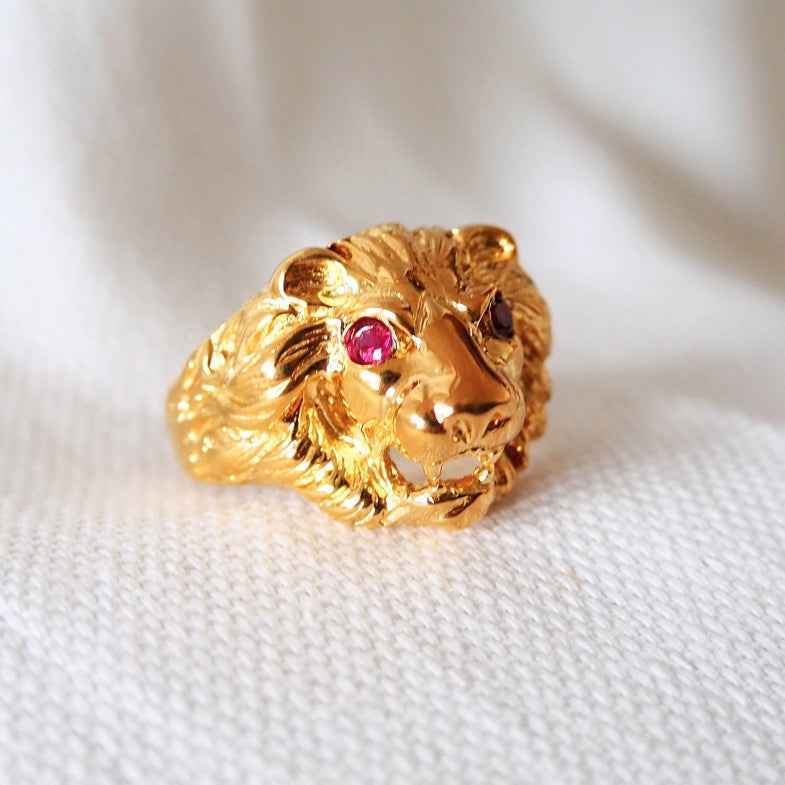 Bague tête de lion or 9k • Greik