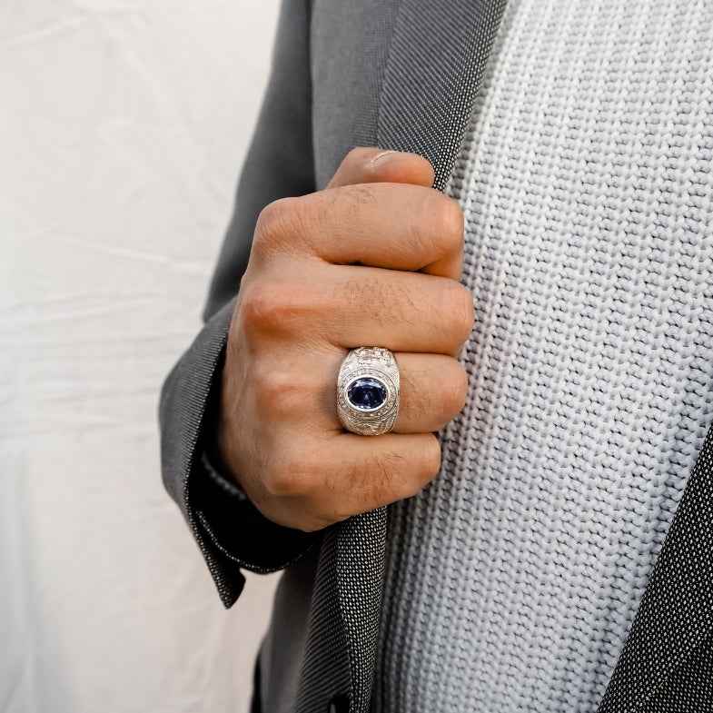 Bague universitaire argent 925 • Marin