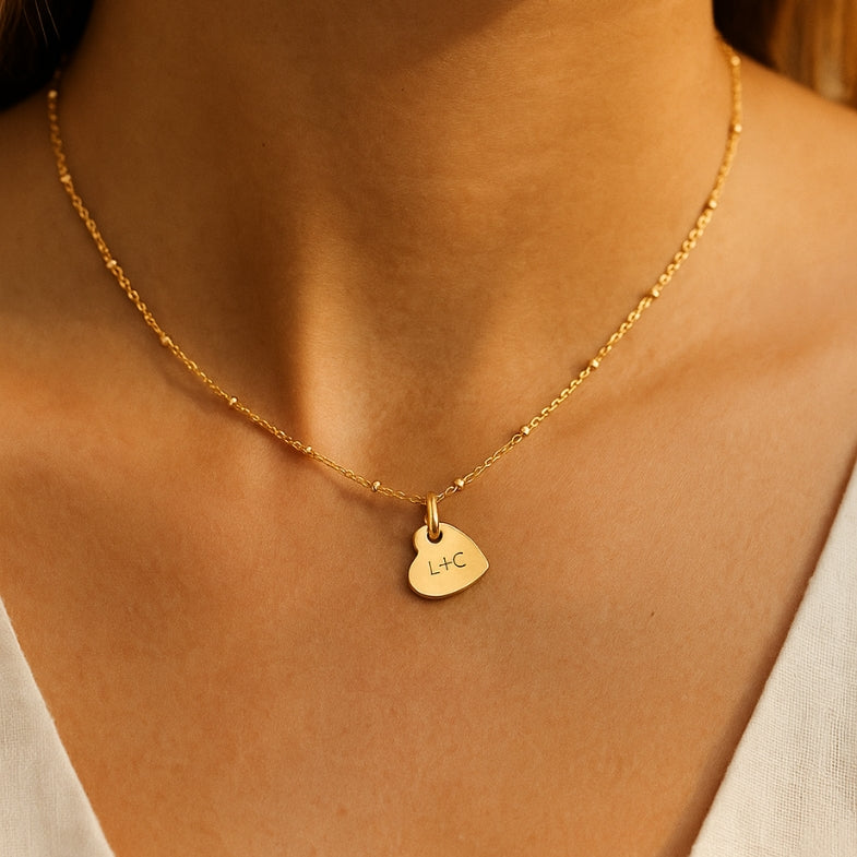 Collier coeur à personnaliser avec gravure recto ou verso pour femme