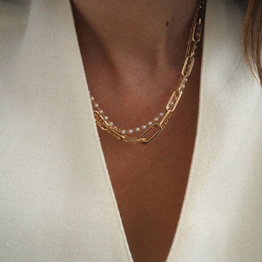 Collier de perles femme plaqué or