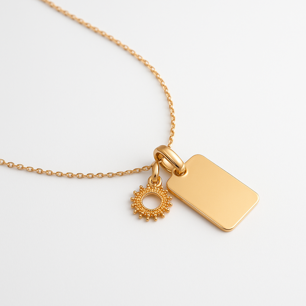 Collier long plaqué or 18 carats avec pendentif à graver personnalisé