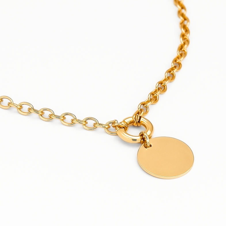 Collier maille jaseron avec pendentif fermoir bouée plaqué or