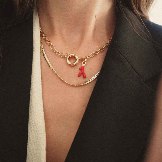 Collier maille jaseron corail rouge • Amaris (Copie)