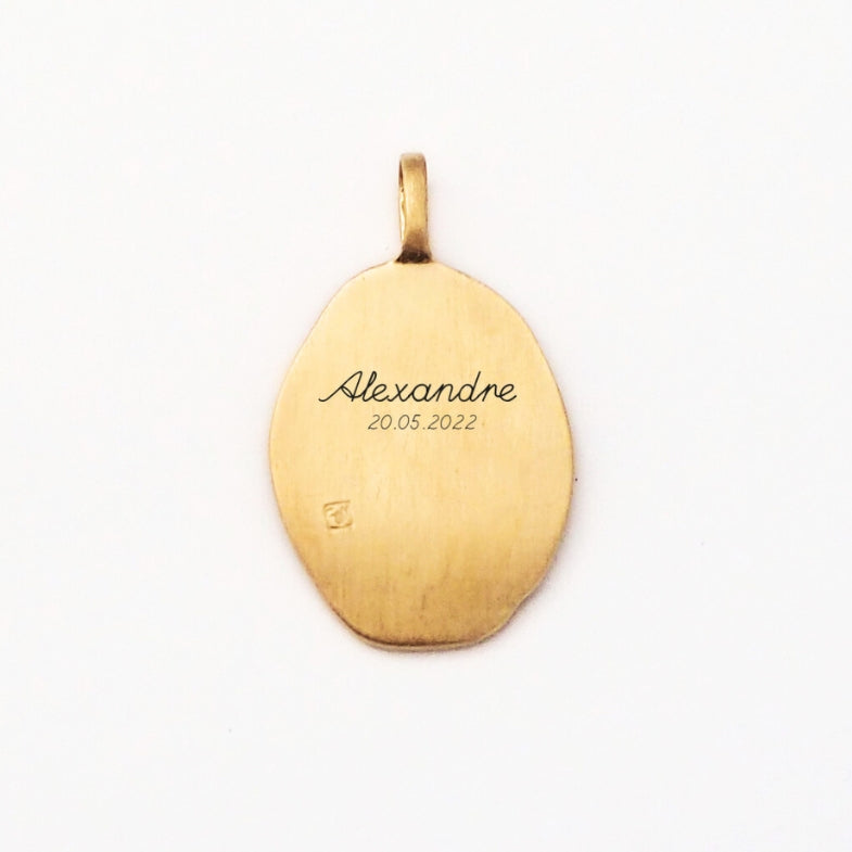 Médaille baptême laurier ovale à personnaliser or