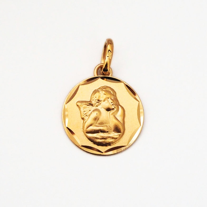 Pendentif ange médaille bapteme ange or jaune 18 carats enfant