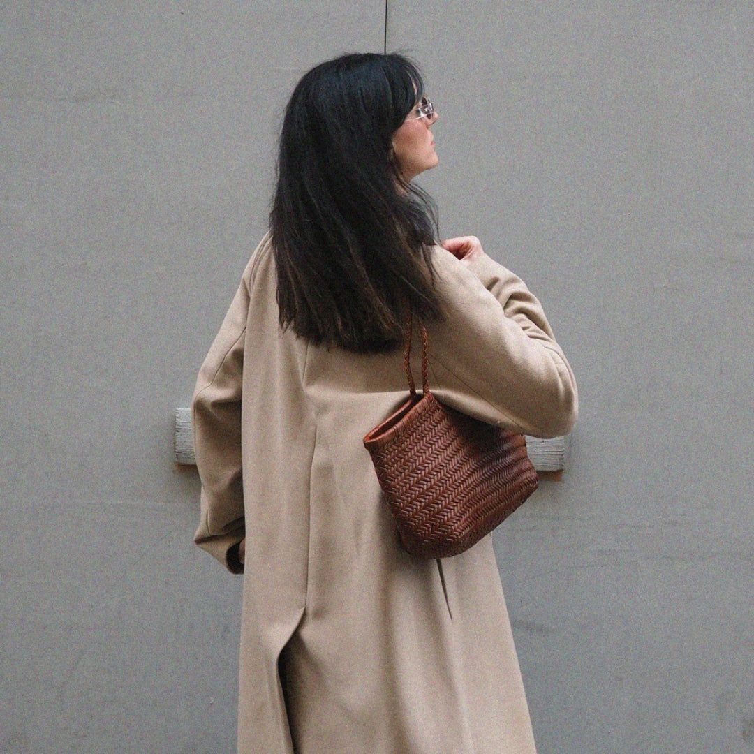 Sac cabas cuir tressé caramel • Ayden