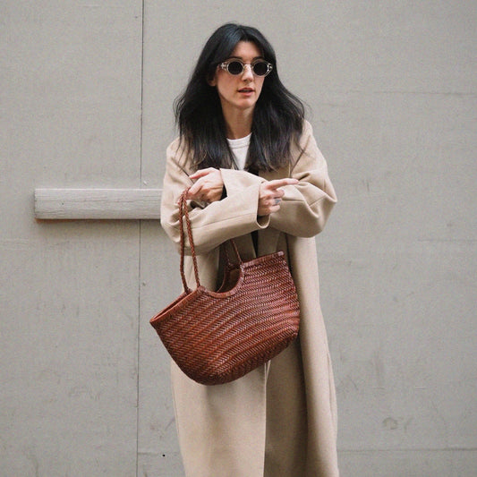 Sac cabas en cuir tressé caramel