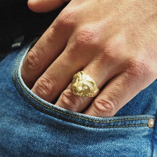 Bague tête de lion or 9k • Greik