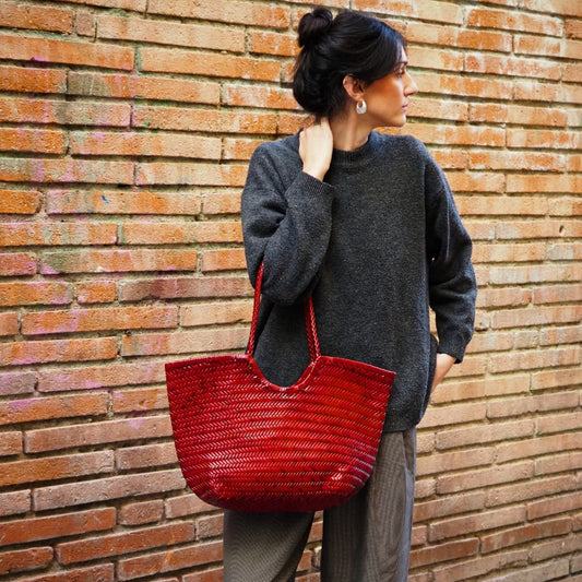 Sac cuir tressé rouge