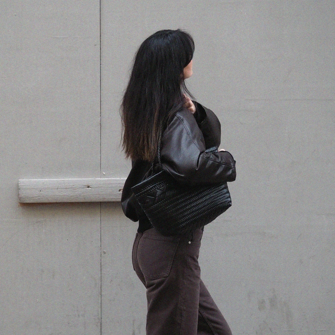 Panier cuir tressé noir femme noir