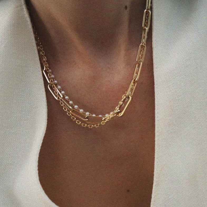 collier de perles pour femme en plaque or 18 carats pas cher