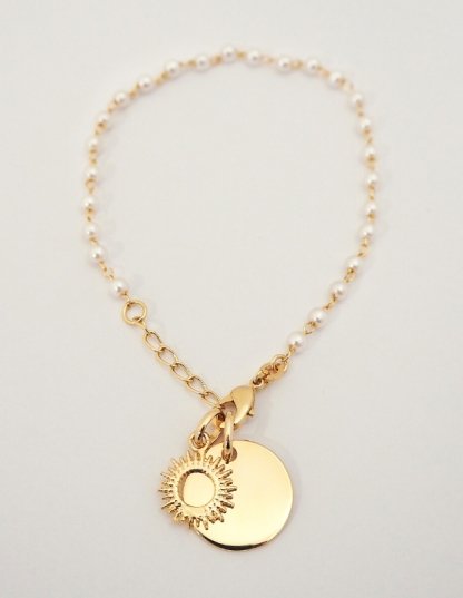Bracelet perles avec gravure en plaqué or
