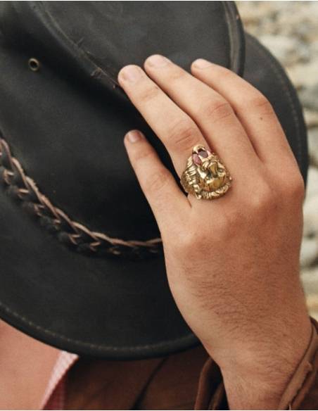 Bague chevaliere tete de lion or 18 carats Marsso Paris