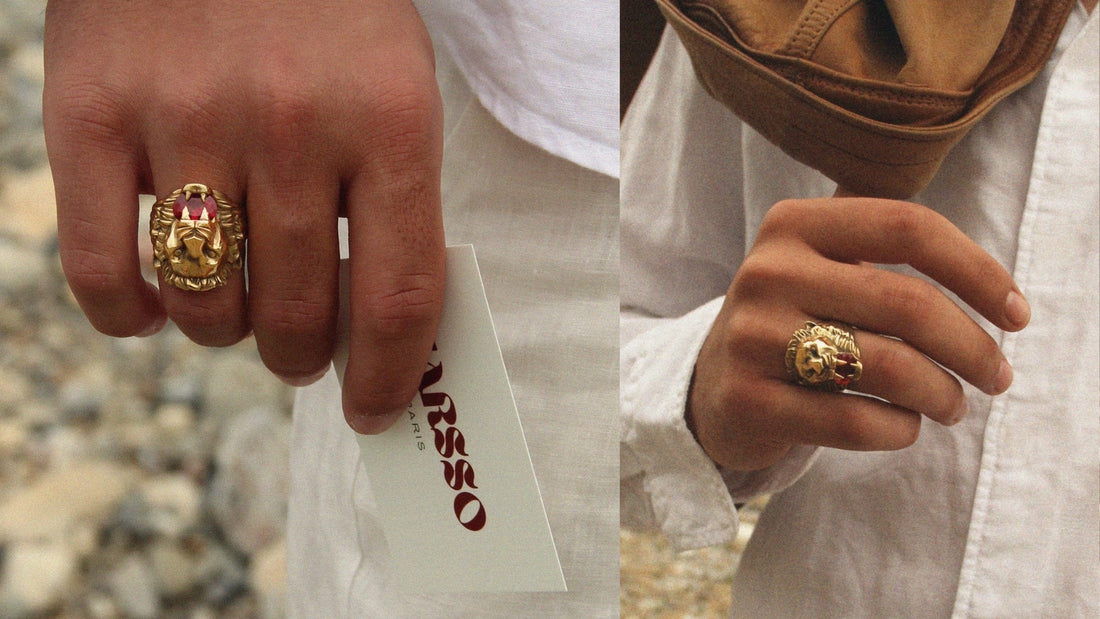 Bague tête de lion dorée à l'or 18K : puissance, élégance et caractère