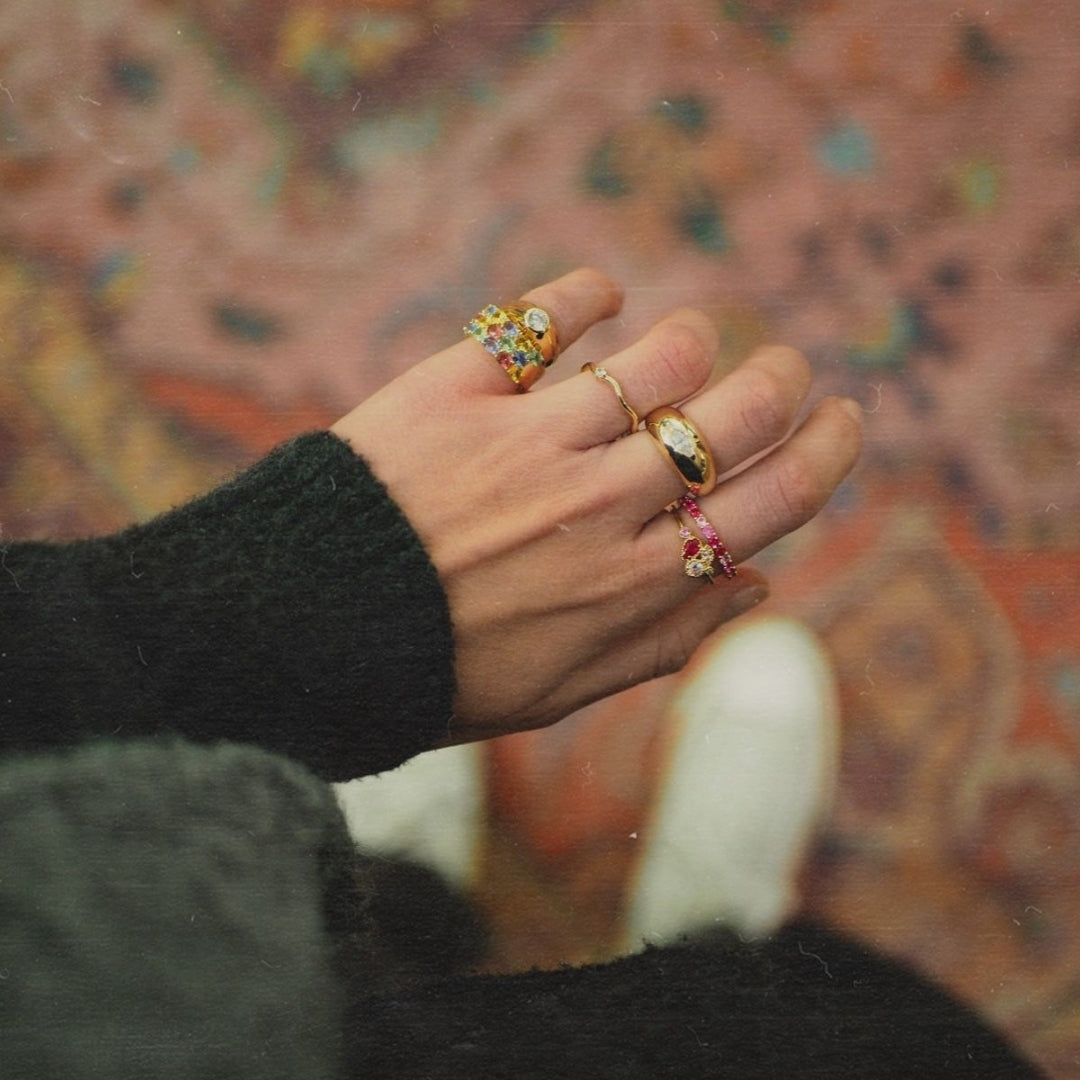Bague de petit doigt multicolore pour femme plaqué or