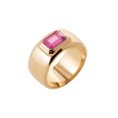 Bague de petit doigt épaisse pierre rose