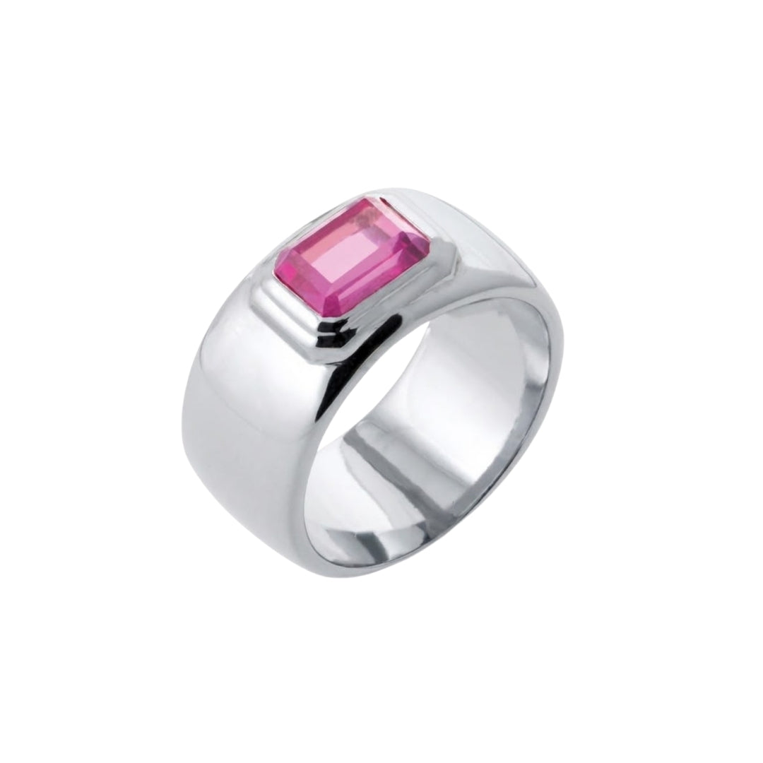Bague de petit doigt épaisse pierre rose