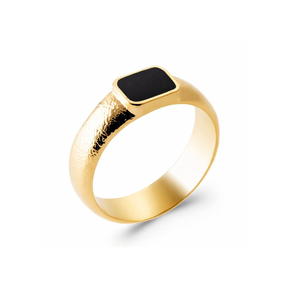 Bague homme onyx plaqué or texturée
