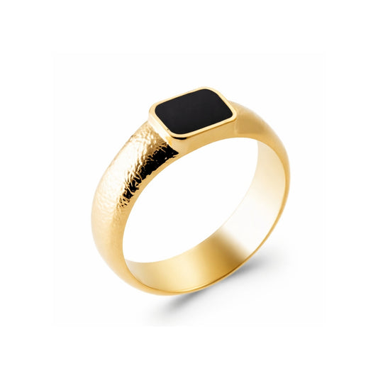 Bague homme onyx plaqué or texturée