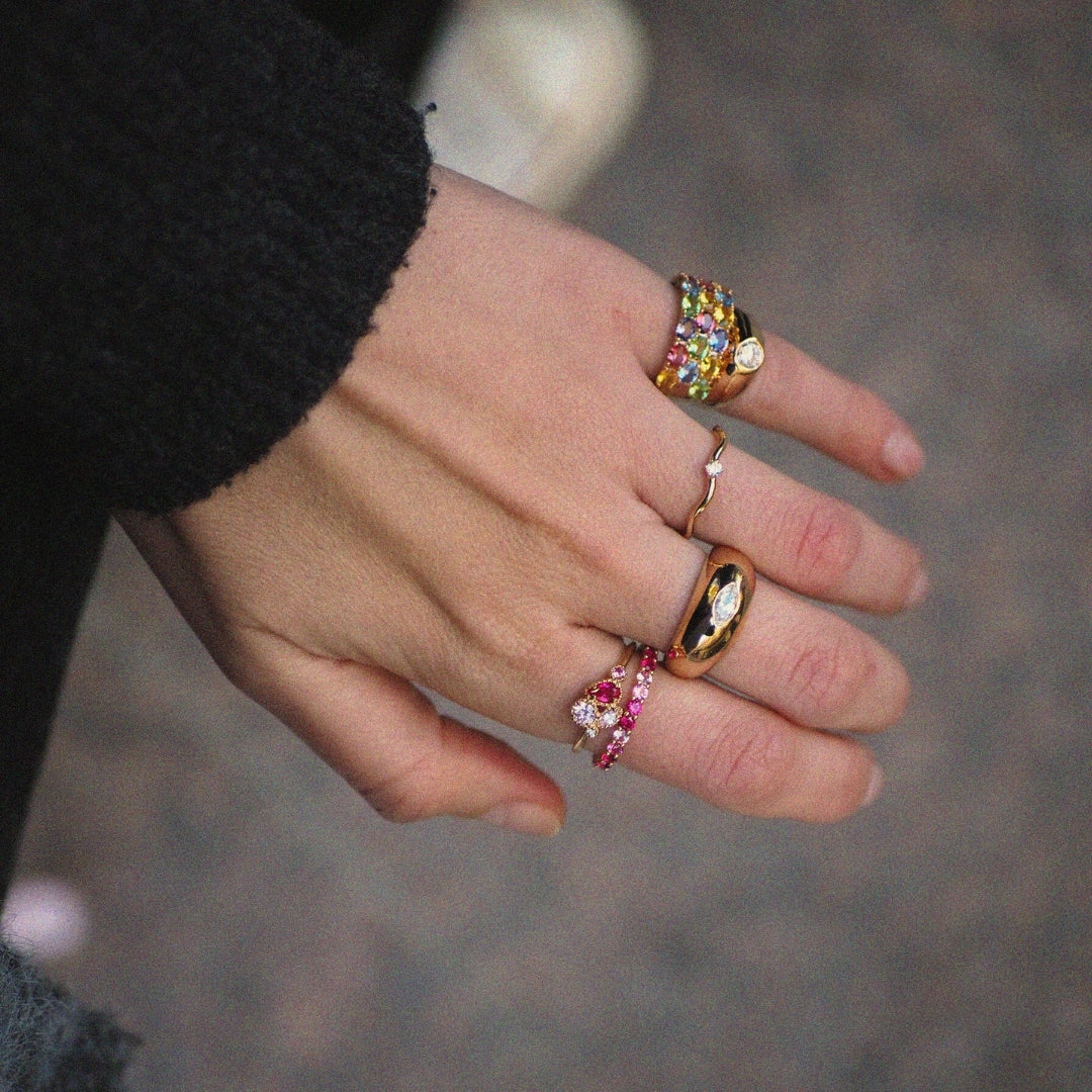Bague petit doigt multicolore plaqué or femme