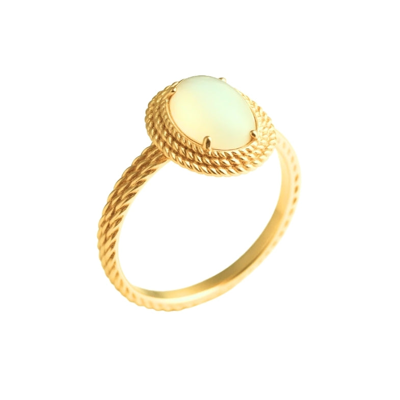 Bague pierre de lune femme, bijou vintage plaqué or