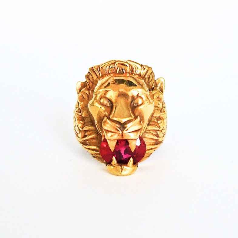 Bague tête de lion dorée à l'or 18k • Lionkiss