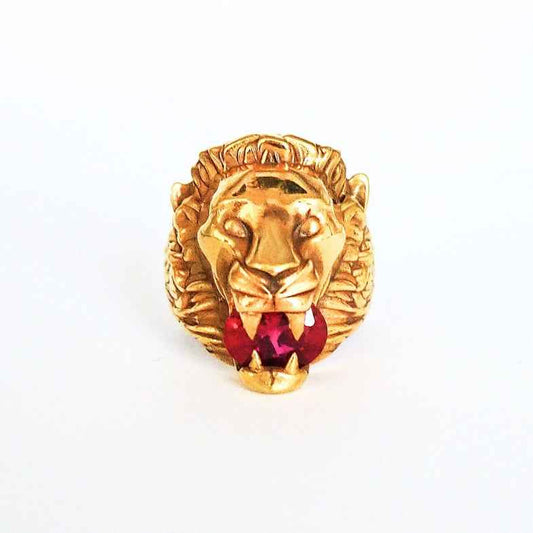 Bague tête de lion dorée à l'or 18k • Lionkiss