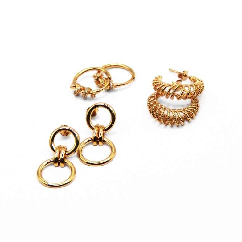 Boucles d’oreilles double feuille de ginkgo en acier PVD doré • Éléa