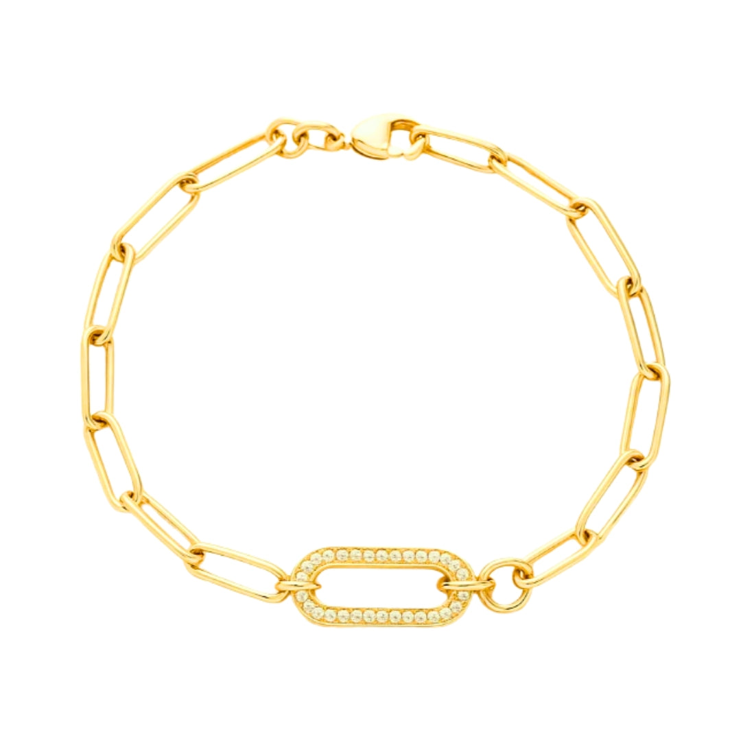 Bracelet Iséa en plaqué or 18k – maillon central pavé Ovation Bijoux