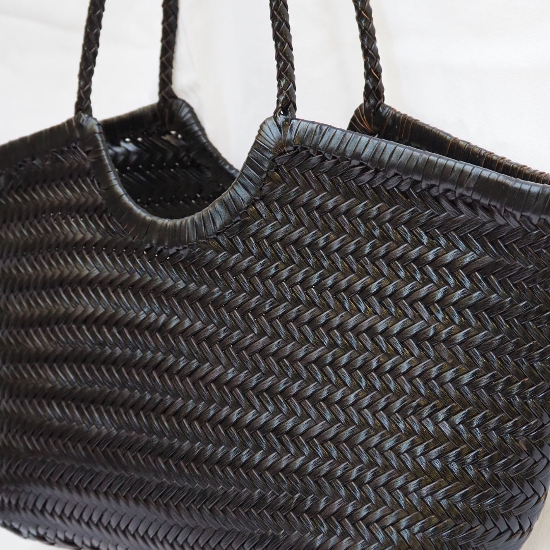 Cabas cuir tressé noir femme made in france