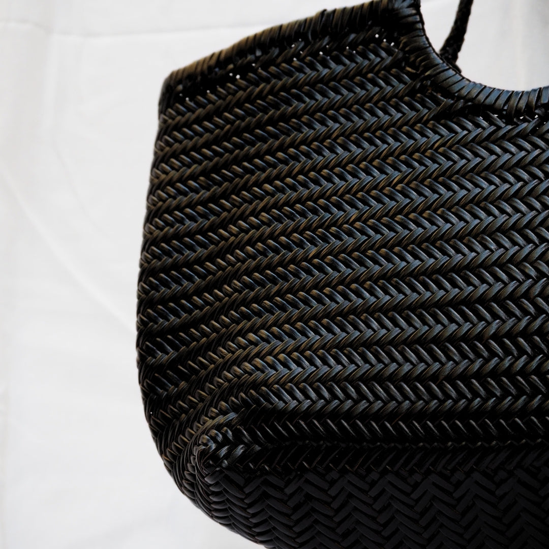 Cabas en cuir tressé noir et chocolat femme sac cuir tressé grand modele femme 