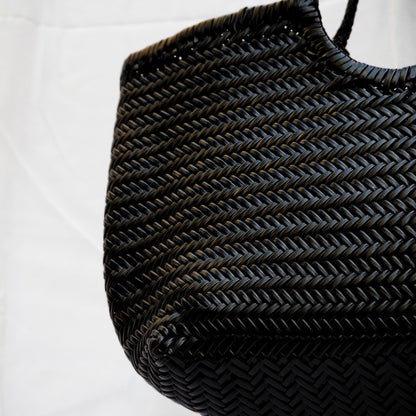 Cabas en cuir tressé noir et chocolat femme sac cuir tressé grand modele femme 