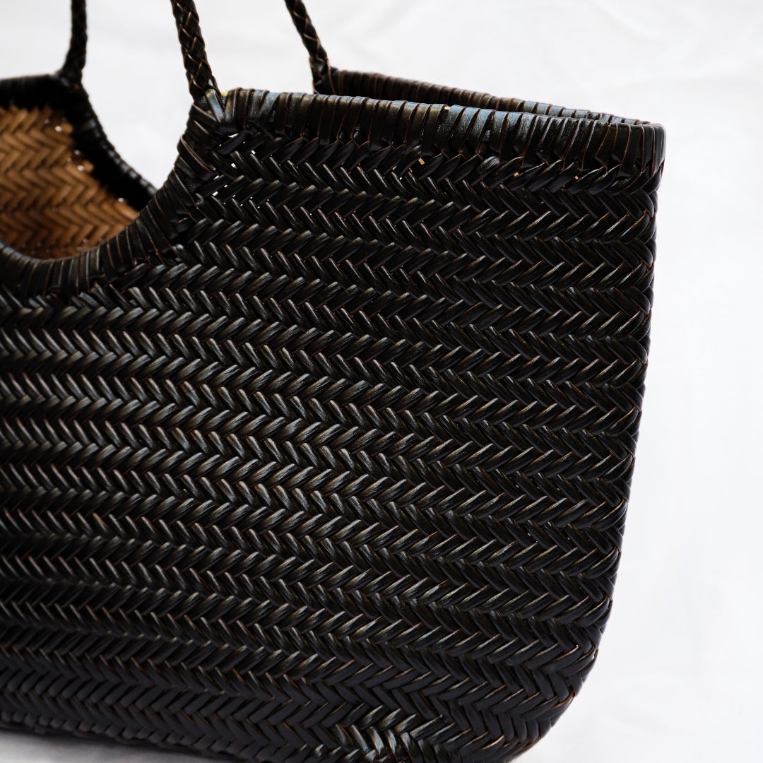 Cabas femme en cuir tressé noir et chocolat femme sac cuir tressé grand modele femme 