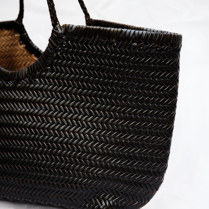 Cabas femme en cuir tressé noir et chocolat femme sac cuir tressé grand modele femme 