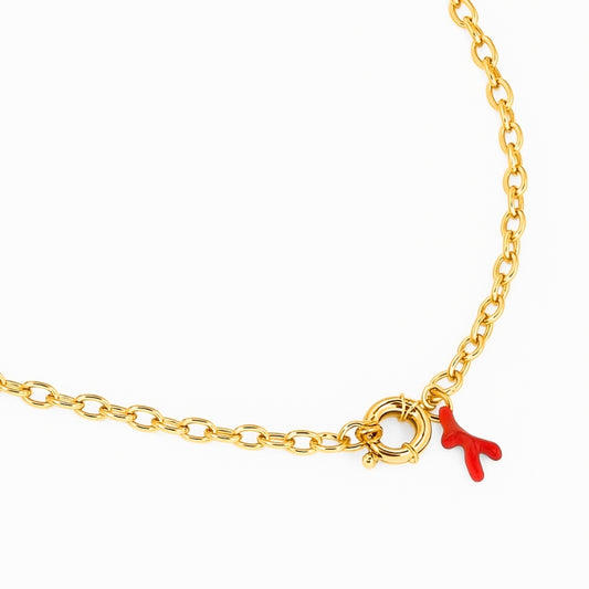Collier corail rouge femme plaqué or