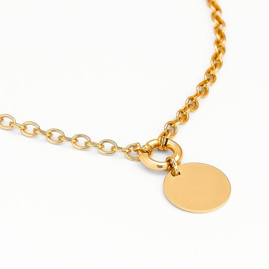 Collier maille jaseron avec pendentif fermoir bouée plaqué or