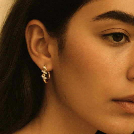 Créoles avec pierres précieuses pour femme plaqué or 18 carats et argent
