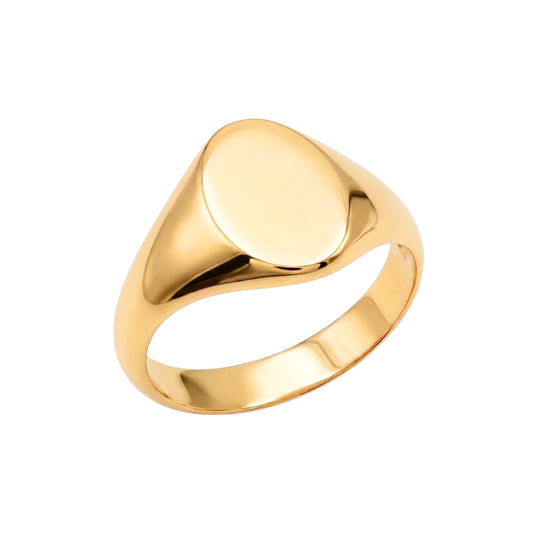 Bague chevalière ovale Cléo en plaqué or 18k 3 microns - Vue packshot plateau lisse