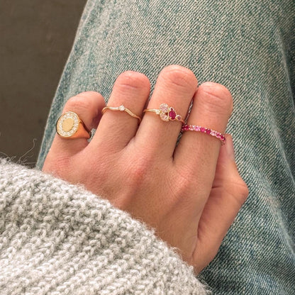 Bague fine pierres roses