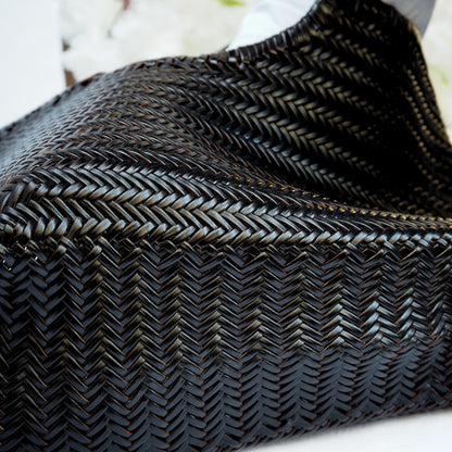 Panier en cuir tressé noir et chocolat femme sac cuir tressé grand modele femme 