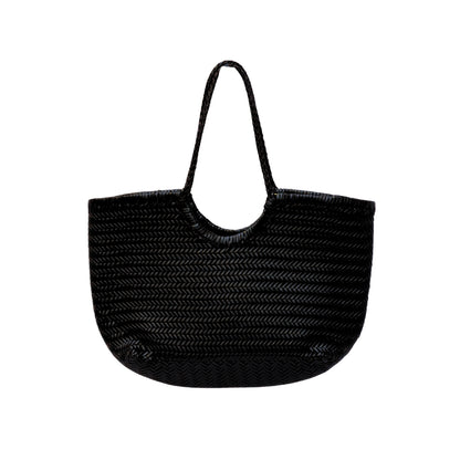 Cabas en cuir tressé noir et chocolat femme sac cuir tressé grand modele femme 