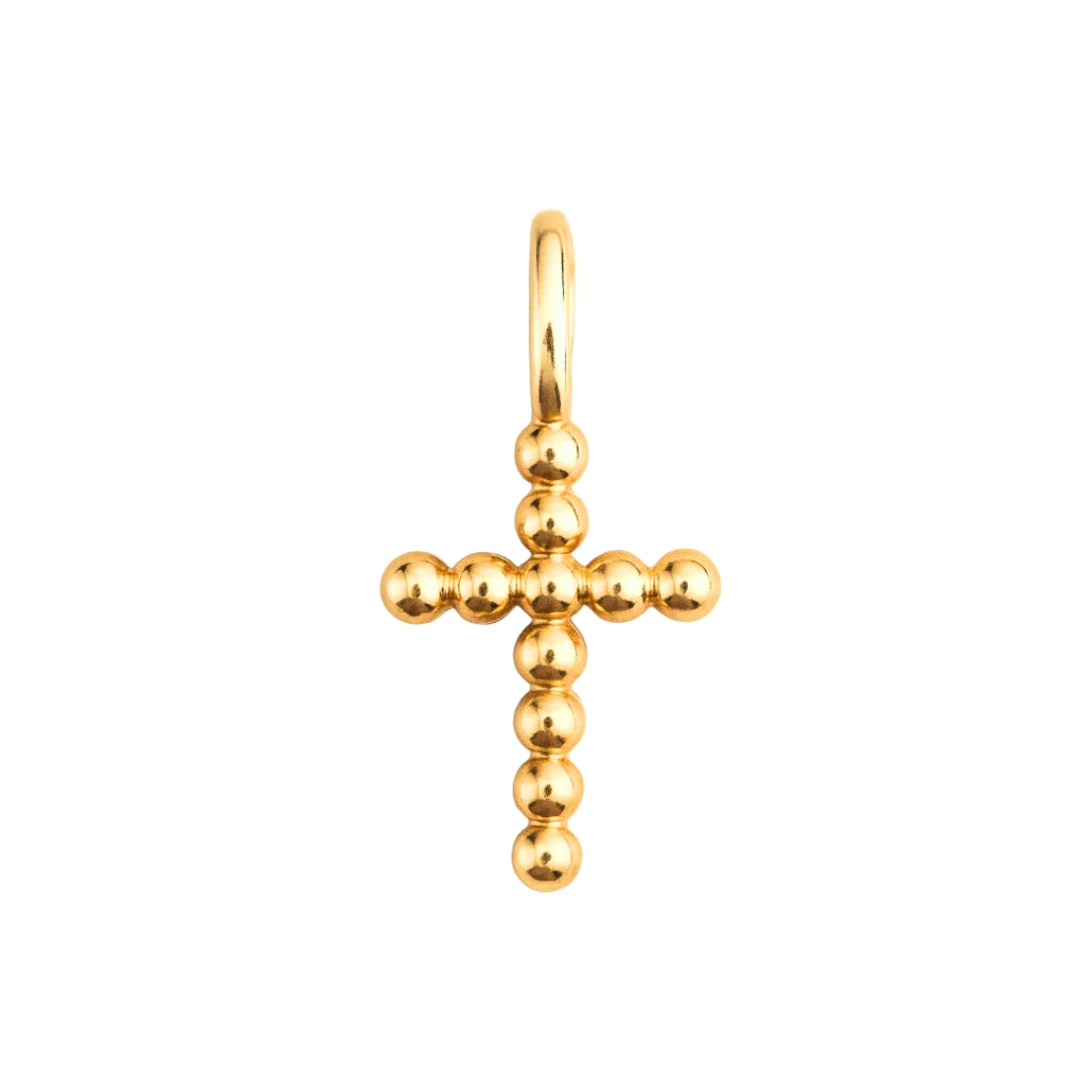 Pendentif croix perlée en plaqué or 18 carats sur fond blanc – bijou doré élégant Ovation Bijoux