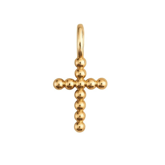 Pendentif croix perlée en plaqué or 18 carats sur fond blanc – bijou doré élégant Ovation Bijoux