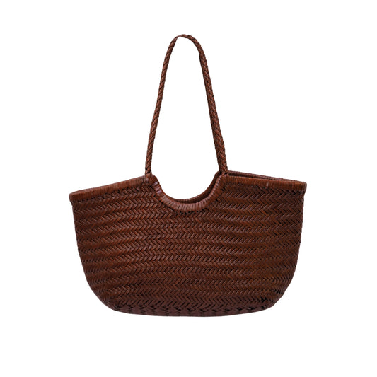 Sac cabas cuir tressé carame