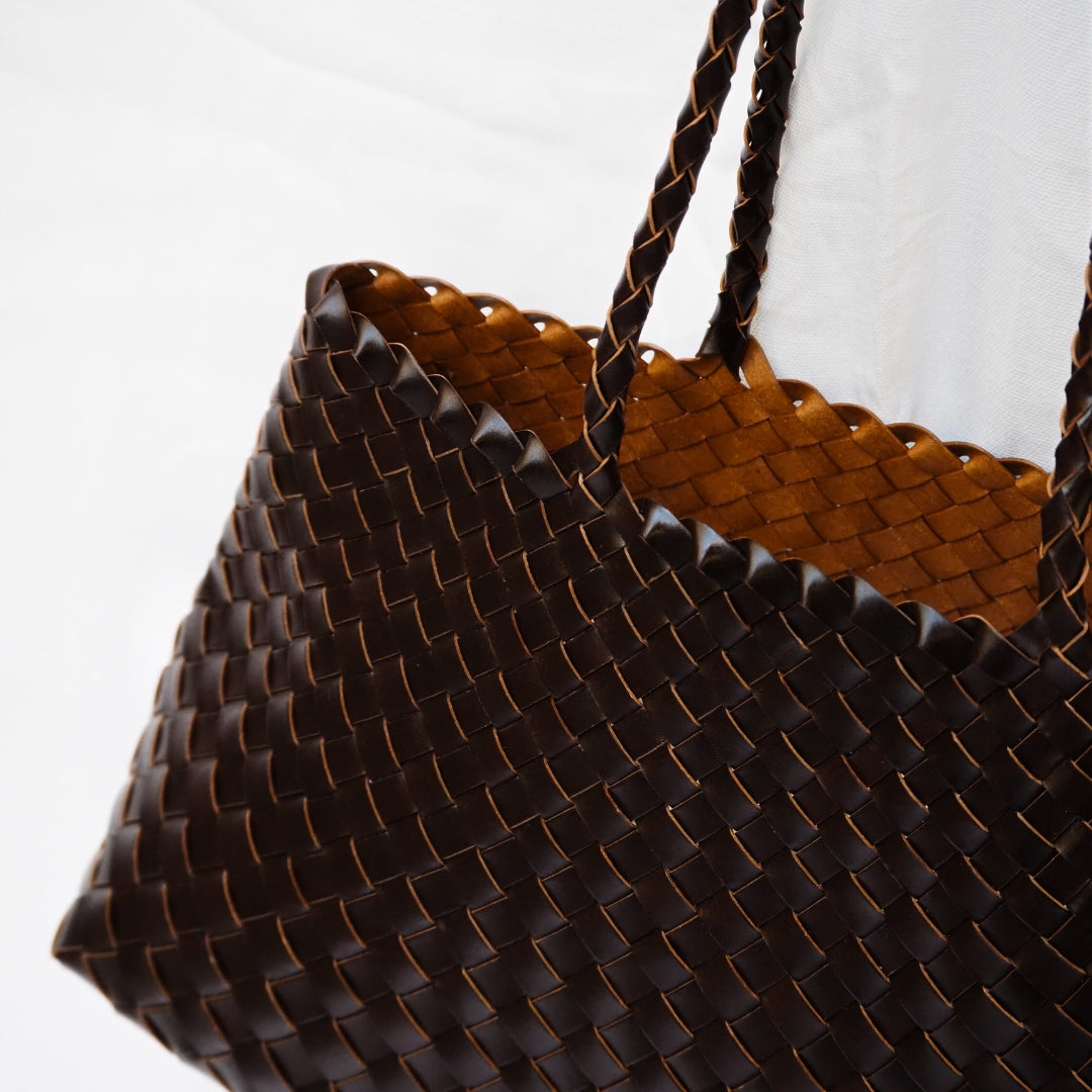 Sac cuir tressé marron – sac souple élégant Ovation Bijoux femme sac trapeze