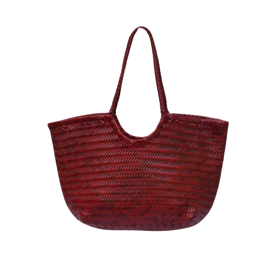 Sac cuir tressé rouge grand modèle ovation 