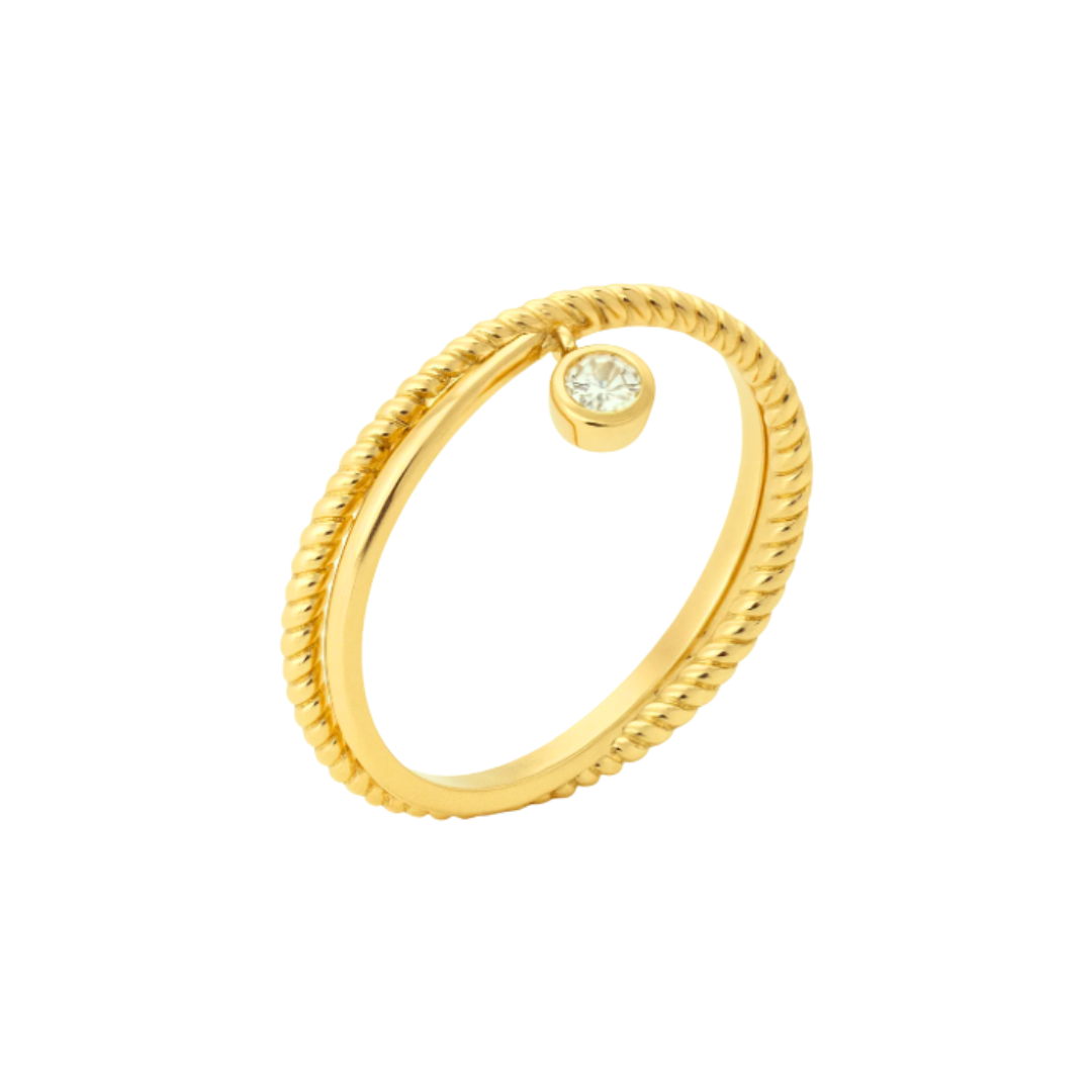 Bague torsadée en plaqué or 18k avec oxyde de zirconium • Mady